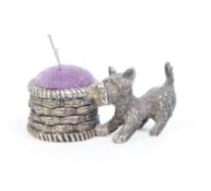 20TH CENTURY PEWTER SCOTTIE DOG PIN CUSHION