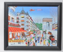 VINTAGE 20TH CENTURY FRENCH STREET SCENE ACRYLIC ON CANVAS