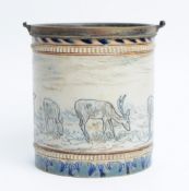 ROYAL DOULTON 1883 LAMBETH HANNAH BARLOW TOBACCO BISCUIT BARREL