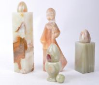 COLLECTION OF ONYX ITEMS W/ STONE FEMALE FIGURE