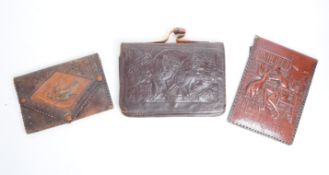 COLLECTION OF STITCHED LEATHER PURSE SATCHEL WALLET / BAGS