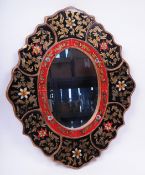 VINTAGE 20TH CENTURY GILT EBONISED WALL HANGING MIRROR