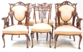 EDWARDIAN GROUP OF SIX CHIPPENDALE MAHOGANY SALON DINING CHAIRS