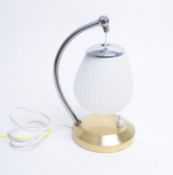 ITALIAN MID CENTURY TABLE LAMP WITH CHROME STAND AND GLASS SHADE