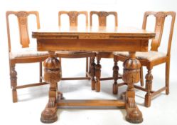 EARLY 20TH CENTURY ART DECO DRAW LEAF TABLE & CHAIRS