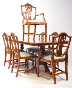REGENCY REVIVAL WALNUT PEDESTAL DINING ROOM TABLE & HEPPLEWHITE BACK CHAIRS