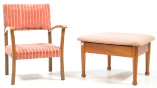 MID CENTURY TEAK OTTOMAN & CHILDS ARMCHAIR