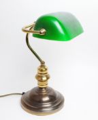 VINTAGE 20TH CENTURY BRASS & GREEN GLASS DESK TOP BANKERS LAMP