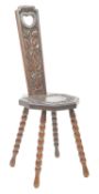 EARLY 20TH CENTURY MAHOGANY CARVED WELSH SPINNING STOOL CHAIR