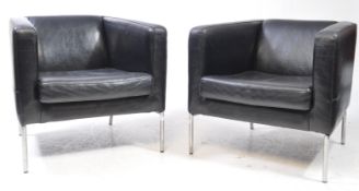 IKEA, SWEDEN - KLAPPSTA - PAIR OF LEATHER ARMCHAIRS