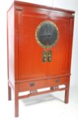 20TH CENUTRY CHINESE WOODEN RED LACQUERED WARDROBE - MARRIAGE CABINET