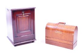 EDWARDIAN MAHOGANY COAL PURDONIUM & SINGER SEWING MACHINE