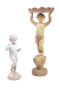 EARLY 20TH CENTURY METAL CHERUB & SHELL BIRD BATH ORNAMENT & OTHER