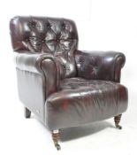VINTAGE STYLE BURGUNDY FAUX LEATHER CHESTERFIELD ARMCHAIR