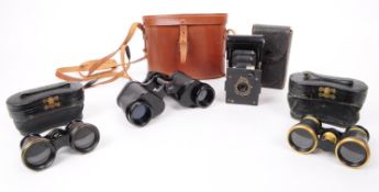 COLLECTION OF 20TH CENTURY BINOCULARS AND CAMERA
