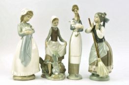 COLLECTION OF FOUR LLADRO & NAO PORCELAIN FIGURINES OF LADIES