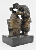 CHINESE LOST WAX BRONZE FIGURINE OF A SWEET POTATO VENDOR