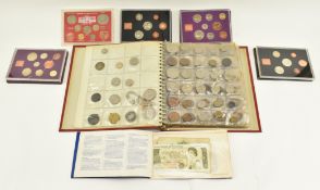 COLLECTION OF COINS IN FOLDER AND FIVE DECIMAL COINAGE COVERS