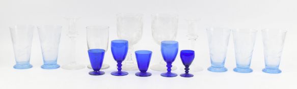 COLLECTION OF BRISTOL BLUE GLASS, SIMILAR LEMONADE GLASSES & RUMMERS