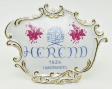 HEREND, HUNGARY - HAND PAINTED PORCELAIN ADVERTISEMENT PLAQUE
