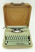 HERMES ROCKET - VINTAGE MID CENTURY TYPEWRITER IN CASE, MINT GREEN COLOURWAY