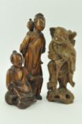 TWO 20TH CENTURY HARDWOOD CARVED CHINESE ELDER FIGURES