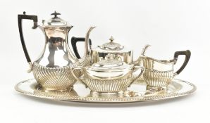 EDWARDIAN SILVER PLATED TEA & COFFEE SERVICE ON TRAY
