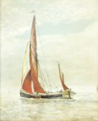 JAN BRADLEY - OIL ON CANVAS PAINTING OF THAMES BARGE AT SAIL
