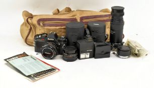VINTAGE CAMERAS. COLLECTION OF CAMERAS & ACCESSORIES INCL. KONICA