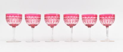 SIX VINTAGE 20TH CENTURY CRANBERRY OVERLAY WINE GLASSES