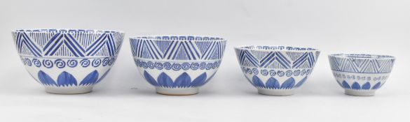 COLLECTION OF FOUR CHINESE 20TH CENTURY GRADUATING BLUE AND WHITE PORCELAIN BOWLS