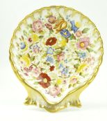 HAMMERSLEY & CO. - 20TH CENTURY GILT AND FLORAL HAND PAINTED PORCELAIN SEASHELL TRINKET DISH