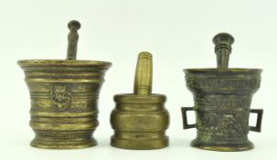 THREE BRONZE / BRASS PESTLE & MORTARS INCL. 19TH C. INDIAN EXAMPLE