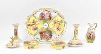 EARLY 20TH CENTURY MEISSEN PORCELAIN COLLECTION OF TRINKET DISHES, CANDLESTICKS, PLATTER ETC