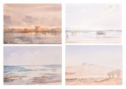 GUY TODD (20TH CENTURY) - FOUR WATERCOLOUR ON PAPER PAINTINGS OF SEASCAPES