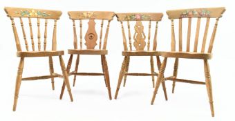 FOUR EARLY 20TH CENTURY APPRENTICE OAK STICKBACK CHAIRS