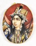 19TH CENTURY INDIAN IVORY PORTRAIT MINIATURE BELIEVED DEPICTING MUMTAZ MAHAL