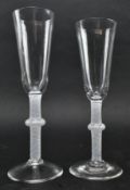 PAIR OF GEORGE II 18TH CENTURY KNOPPED OPAQUE TWIST ALE GLASSES