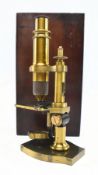 NACHET ET FILS, PARIS - 19TH CENTURY FRENCH BRASS MICROSCOPE IN CASE