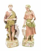 ROYAL DUX BOHEMIA - LARGE PAIR OF BISQUE CERAMIC FIGURES