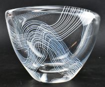 VICKE LINDSTRAND FOR KOSTA - MID CENTURY WHITE TRAILED CENTREPIECE GLASS VASE