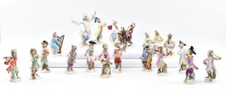 MEISSEN PORCELAIN - COMPOSITE 19TH & 20TH CENTURY MONKEY BAND SUITE OF TWENTY FIGURINES