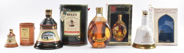 BELL'S WHISKY - THREE BOXED COMMEMORATIVE BOTTLES OF WHISKY & A DIMPLE EXAMPLE