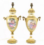 PAIR OF VINTAGE 20TH CENTURY GILT ENAMELLED URN SHAPED LAMPS
