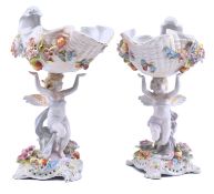 PAIR OF 20TH CENTURY HAND PAINTED PORCELAIN CENTREPIECE BOWLS