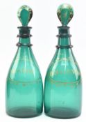 PAIR OF 19TH CENTURY BRISTOL GREEN GLASS & GILT DECANTERS