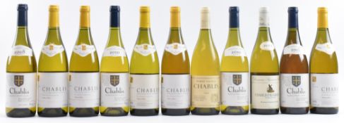 ELEVEN FRENCH CHABLIS WHITE WINE BOTTLES