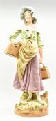 ROYAL DUX BOHEMIA - LARGE HAND PAINTED CERAMIC MILKMAID FIGURINE