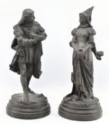 PAIR OF 19TH CENTURY LEAD MEDIEVAL FIGURES, A MAIDEN & SQUIRE