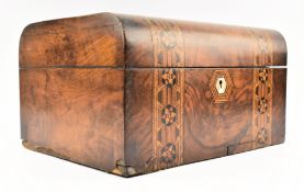 19TH CENTURY WALNUT & TUNBRIDGE INLAID LADIES TRAVELLING CASE BOX